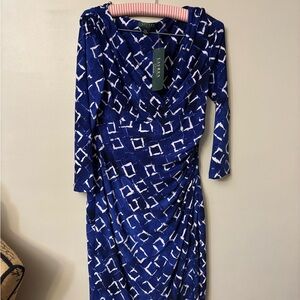 Ralph Lauren Navy Geometric Long Sleeve Dress